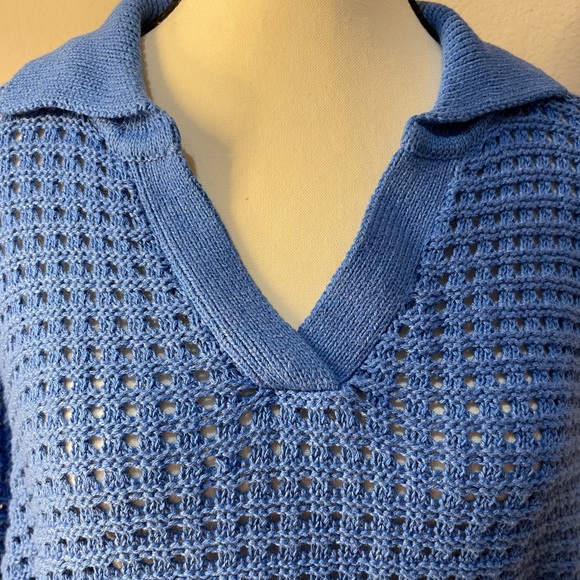 RETROD Knitted Polo V-neck Sweater Blue SZ Medium New With Tags - Picture 2 of 10